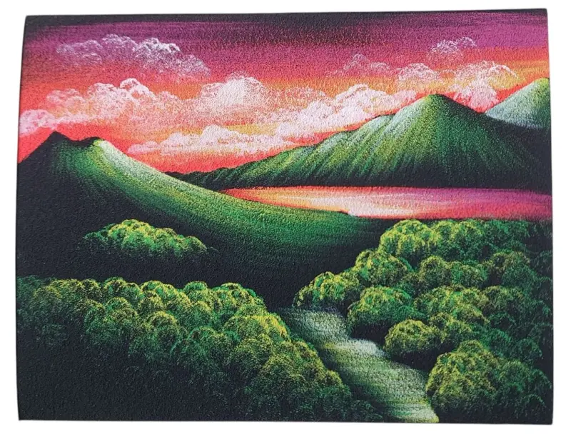 Painting of Volcano and Lake Batur in Bali